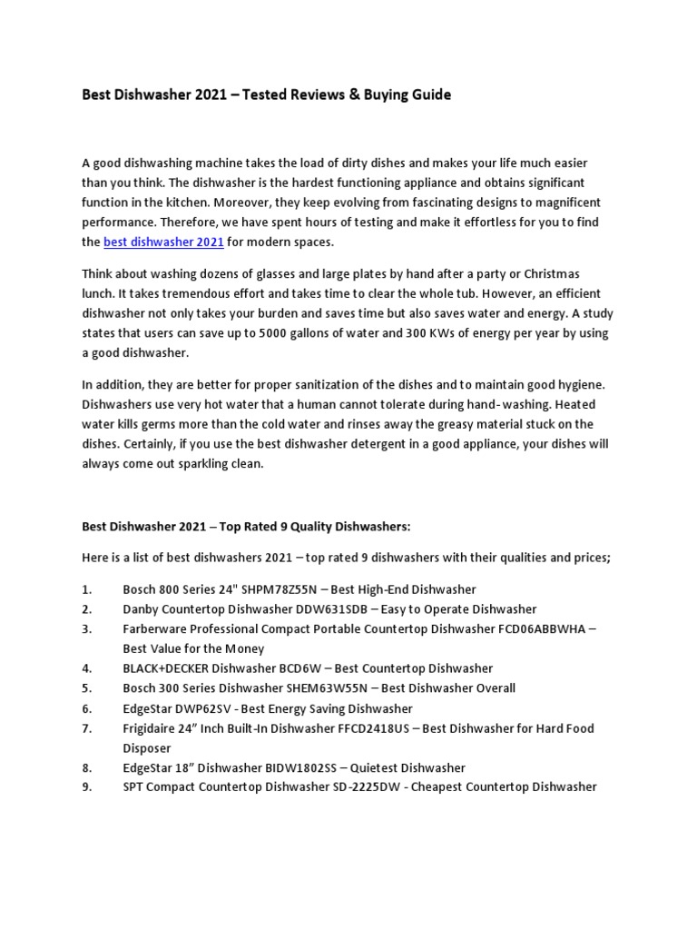 Best Dishwasher 2021 Tested Reviews & Buying Guide PDF Dishwasher