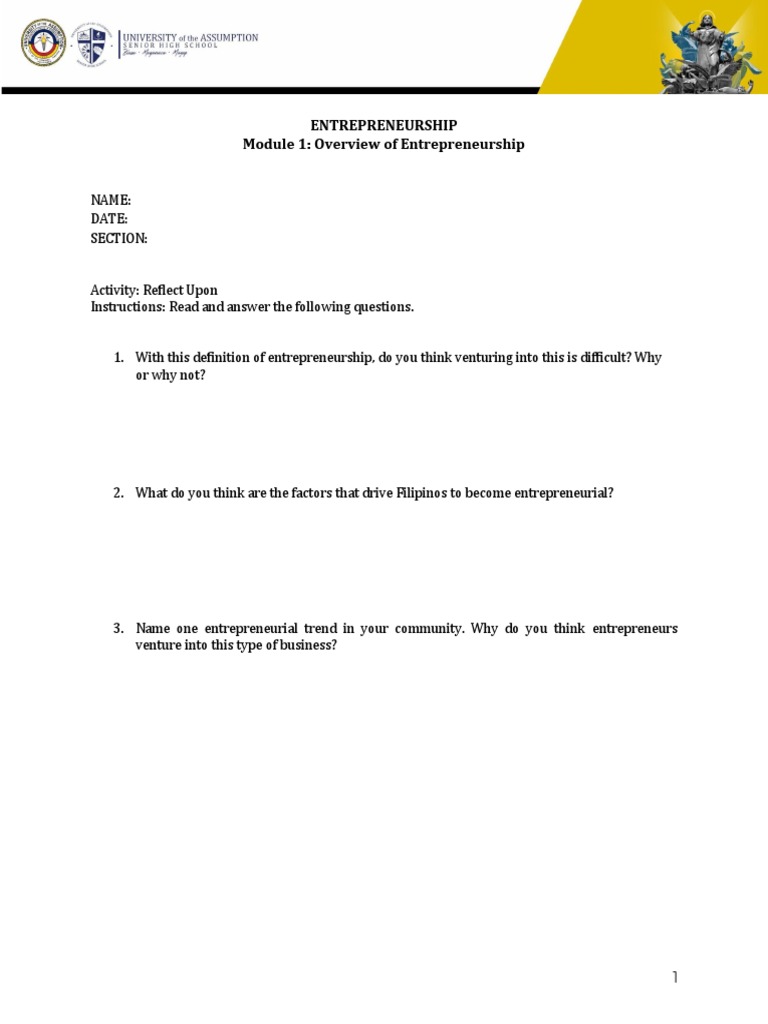 Entrepreneurship Module 1: Overview of Entrepreneurship | PDF | Career ...