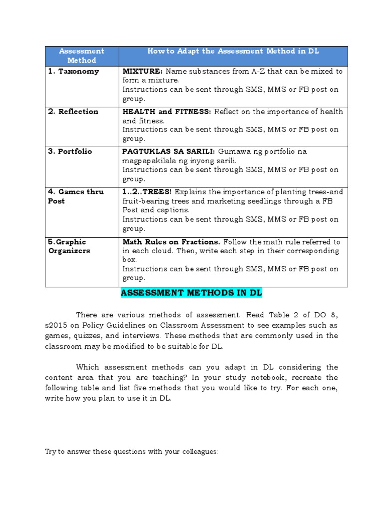 Adapting Assessment Methods for DL | PDF