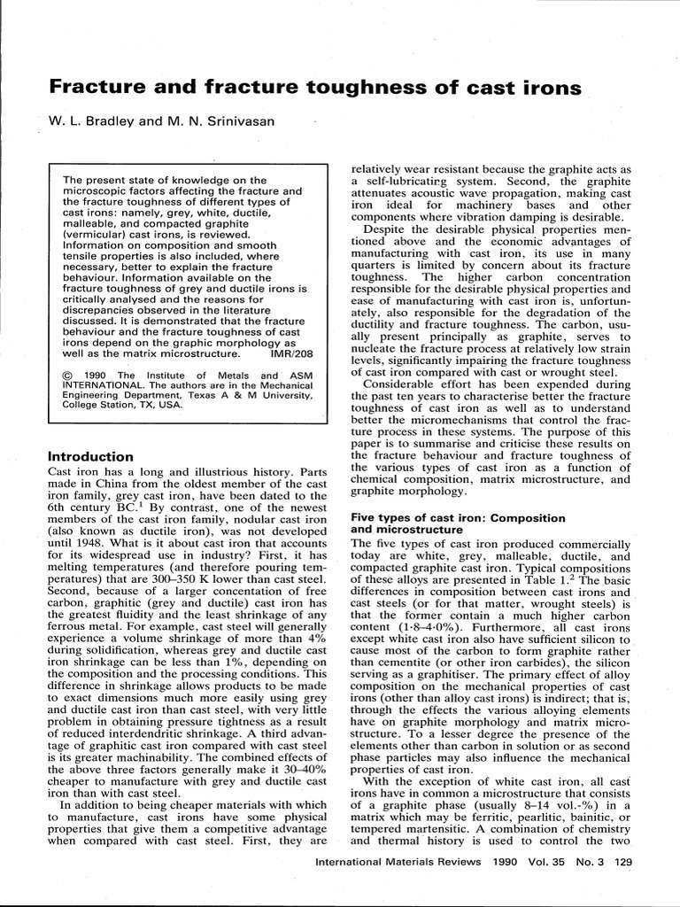 Fracture and Fracture Toughness of Cast Irons W. L. Bradley and M. N