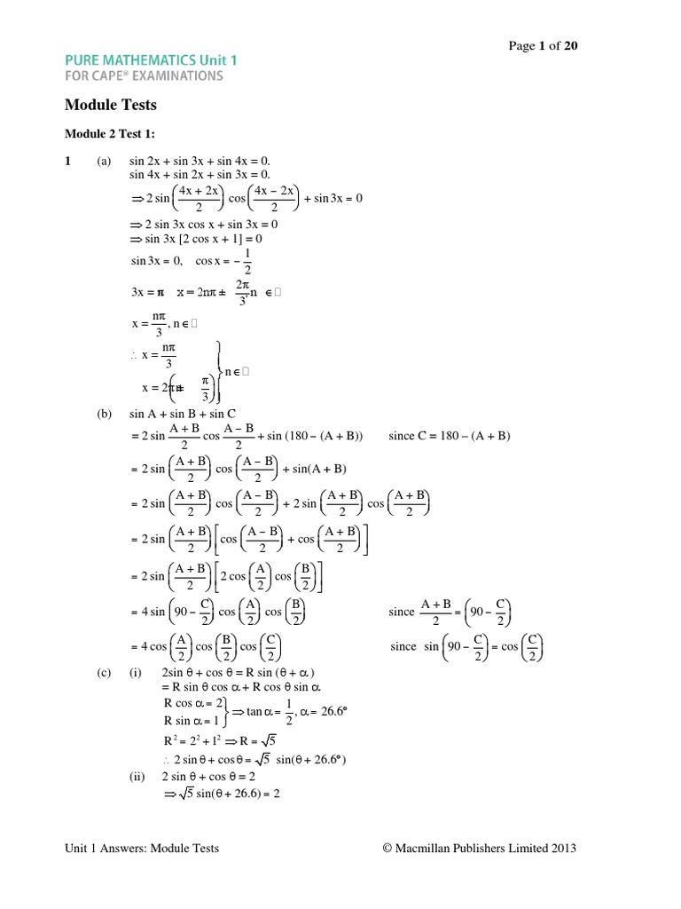 Unit 1 Module Tests Answers A PDF | PDF