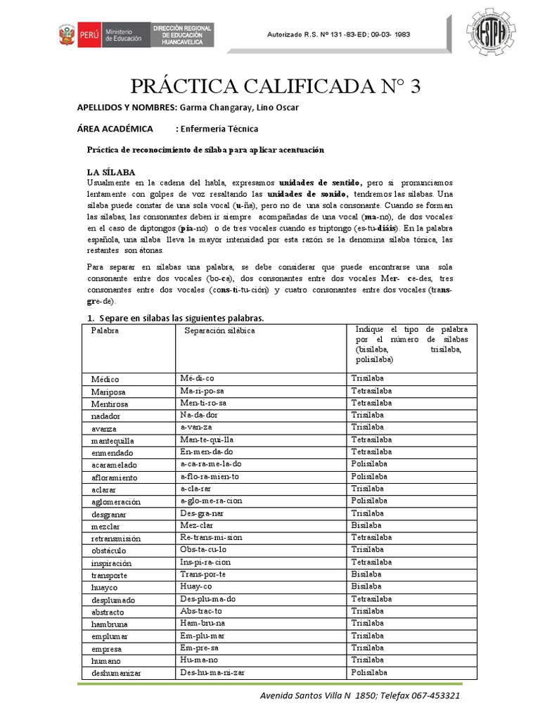 Ejercicios de Silabeo y Acentuación | PDF | Voz humana | Fonética