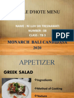 Table D'Hote Menu: Monarch Bali Candidasa 2020