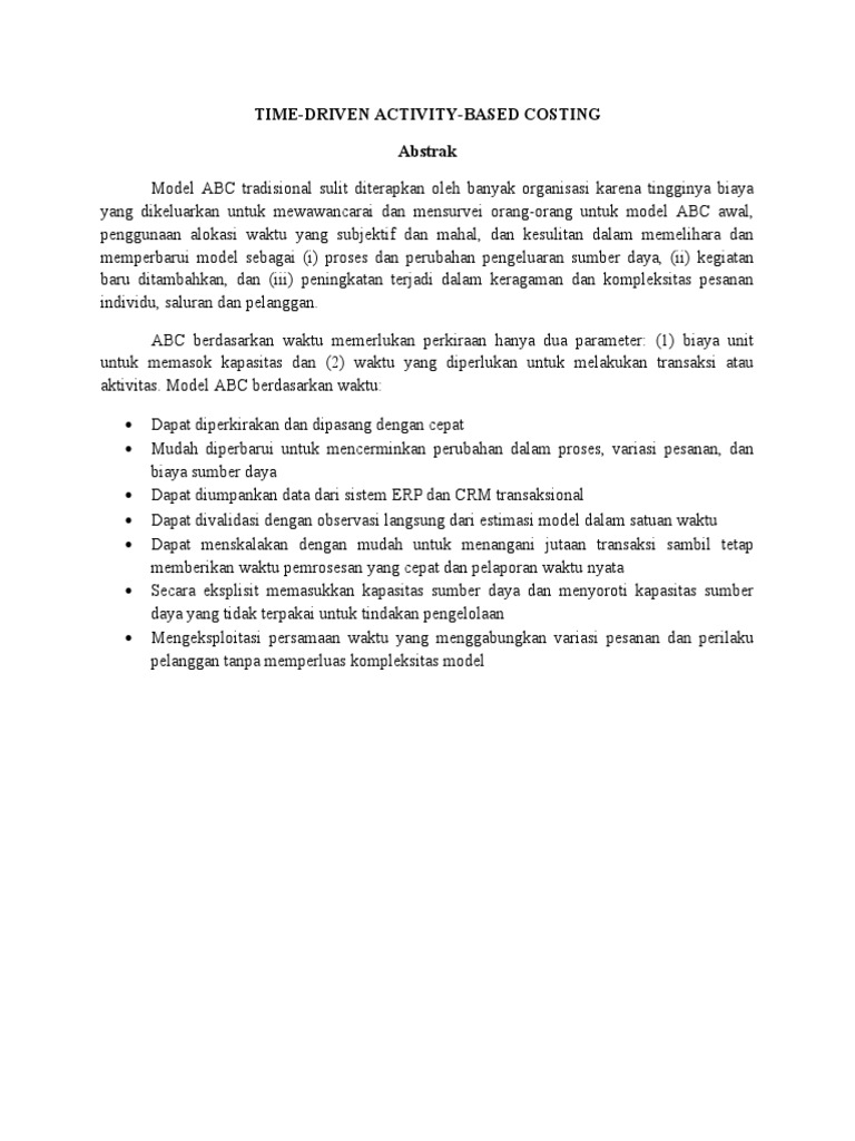 Biaya Aktivitas Berbasis Waktu | PDF | Pengelolaan Keuangan & Uang