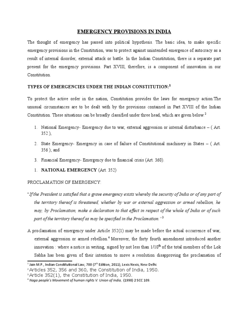 Emergency Provisions in Indian Constitution | PDF | State Of Emergency ...