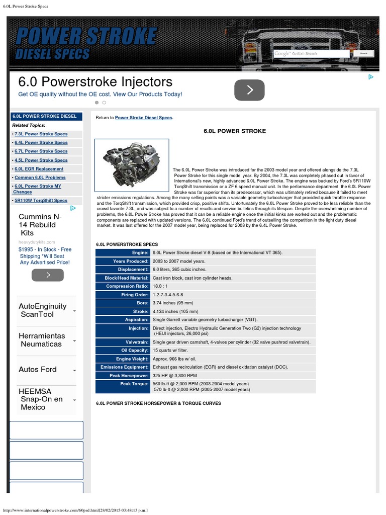6.0L Power Stroke Specs Download Free PDF Diesel Engine