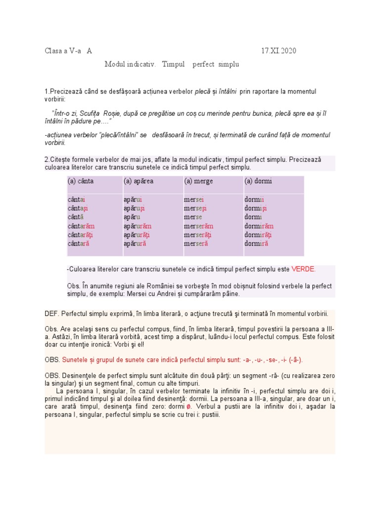 Modul Indicativ, Timpul Perfect Simplu | PDF