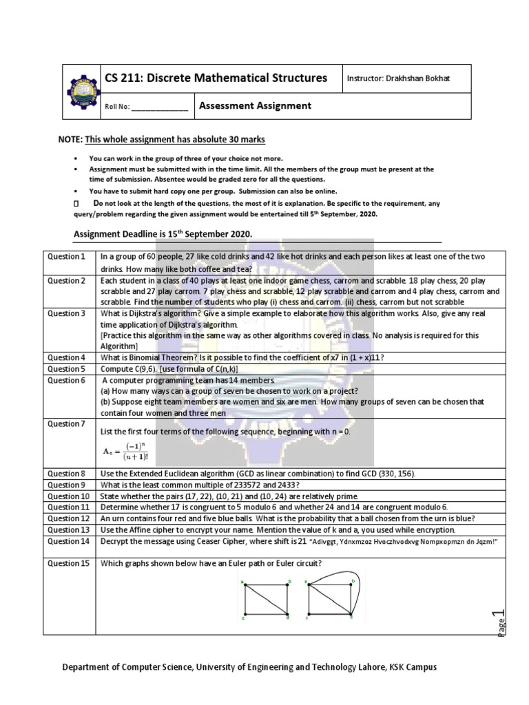 CS 211 Discrete Math Assignment Guide | PDF | Time Complexity | Algorithms