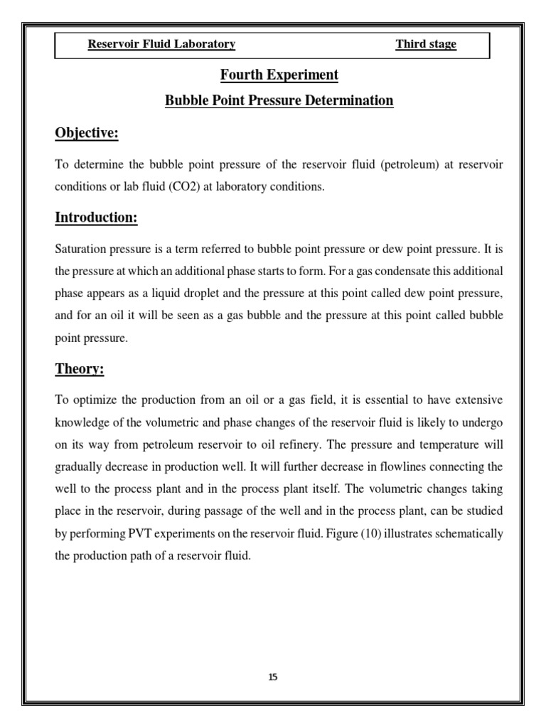 Bubble Point Pressure Determination PDF Petroleum Reservoir Pressure