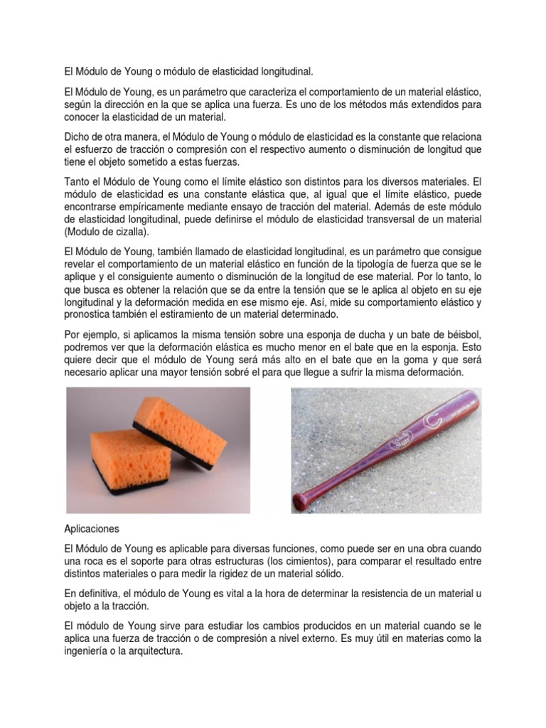 El Módulo De Young O Módulo De Elasticidad Longitudinal Pdf El