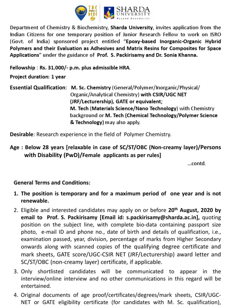 Junior Research Fellow Opportunity | PDF | Science | Science And Technology