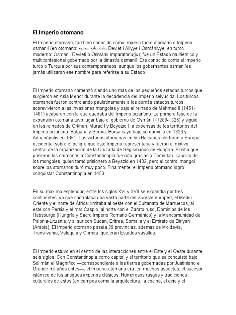 El Imperio Otomano | PDF | imperio Otomano | Política del imperio otomano