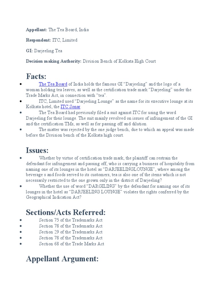 Tea Board India VS, ITC Limited PDF Trademark Virtue