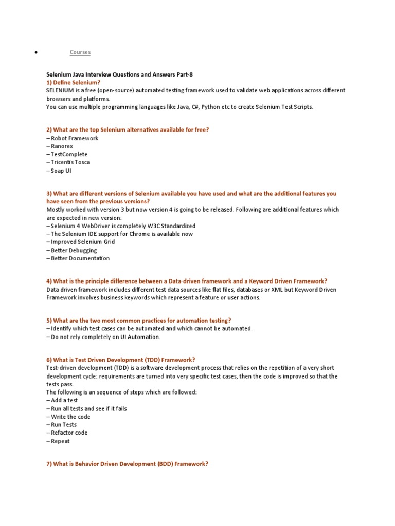 Courses: Selenium Java Interview Questions and Answers Part-8 | PDF ...