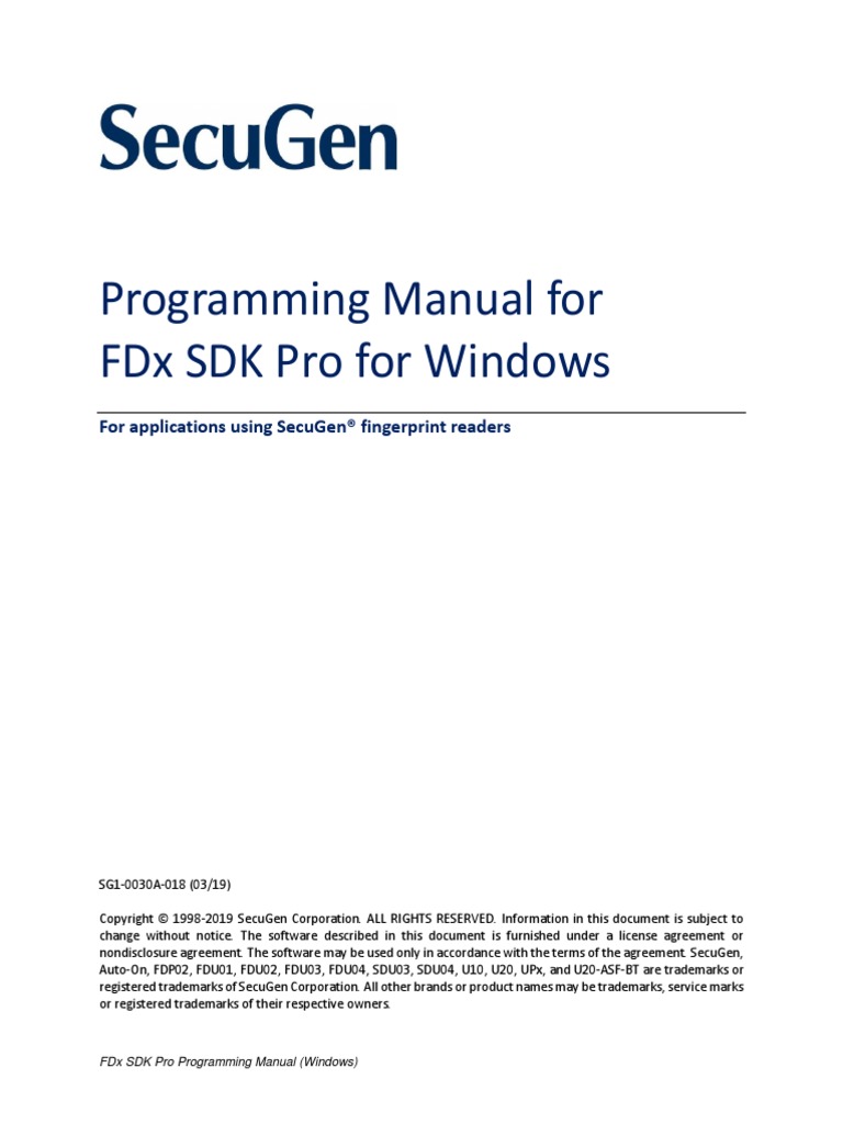 FDX SDK Pro Programming Manual (Windows) SG1-0030A-018 PDF | PDF ...