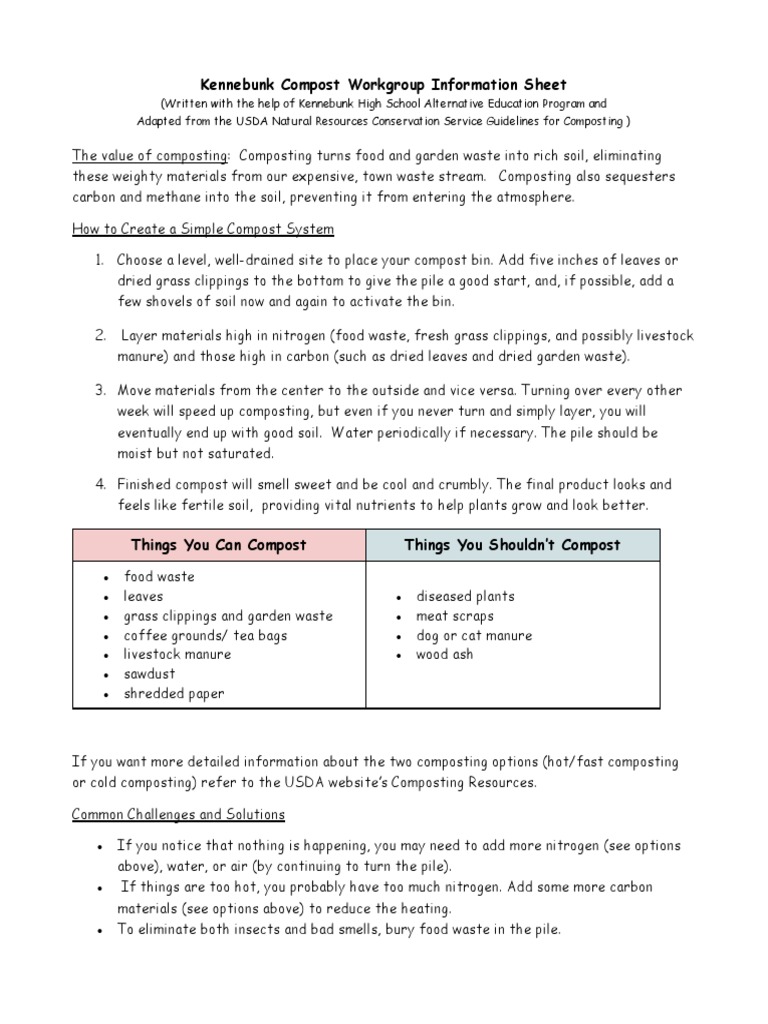 Composting Direction Info For Handout PDF Compost Manure