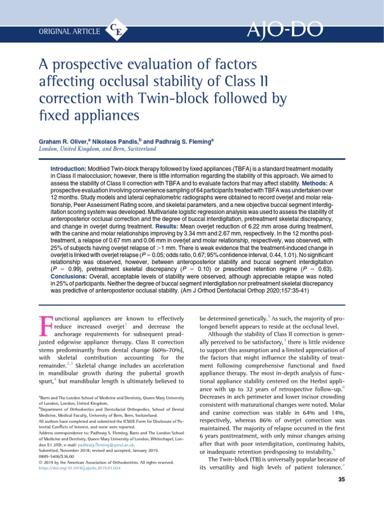 A Prospective Evaluation of Factors Affecting Occ 2020 American