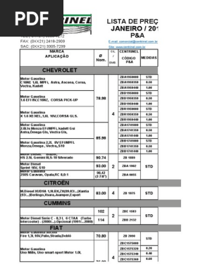 Tabela de Preços Janeiro 2013 | PDF | Wheeled Vehicles