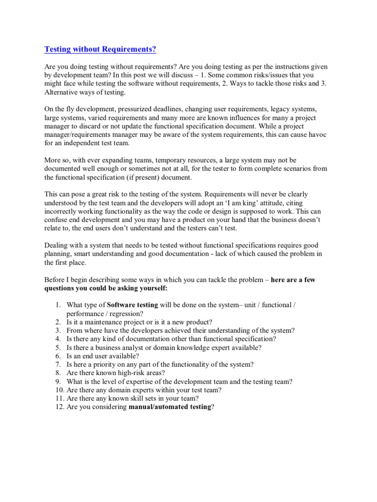 Testing Without Requirements | PDF | Software Testing | Expert