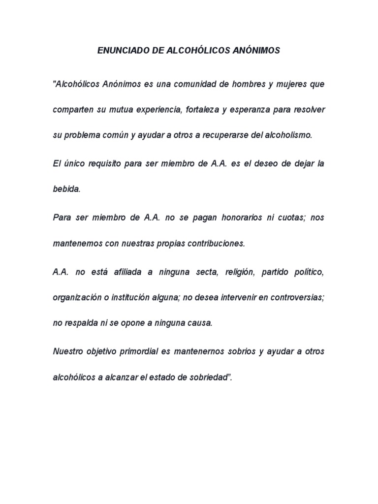 Enunciado de Alcohólicos Anónimos PDF