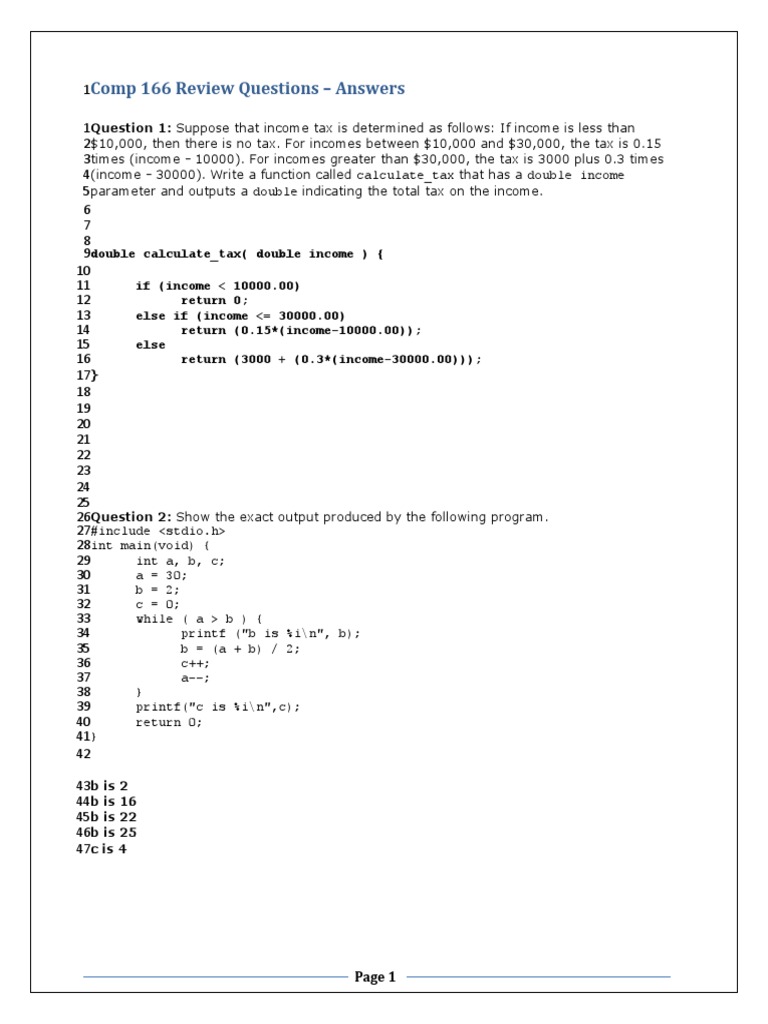 Comp 166 Review Questions - Answers | PDF | Computer Programming ...
