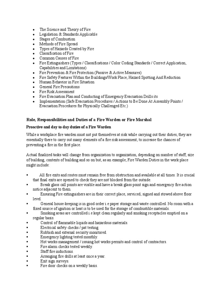 Fire Risk Assessment and Warden Duties | PDF | Fires | Firefighting