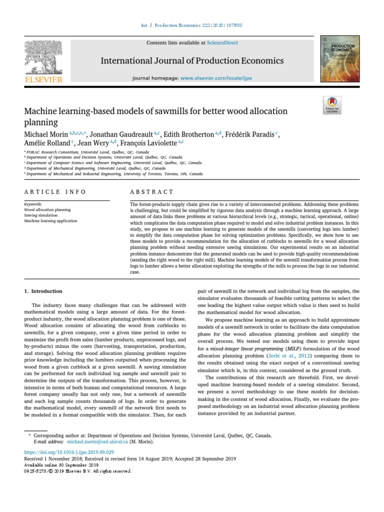 Machine Learning Based Models of Sawmills For - 2020 - International ...
