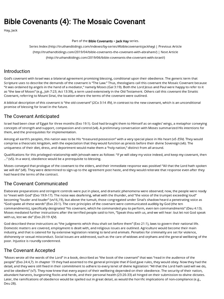 Bible Covenants (4) The Mosaic Covenant Truth & Tidings PDF PDF