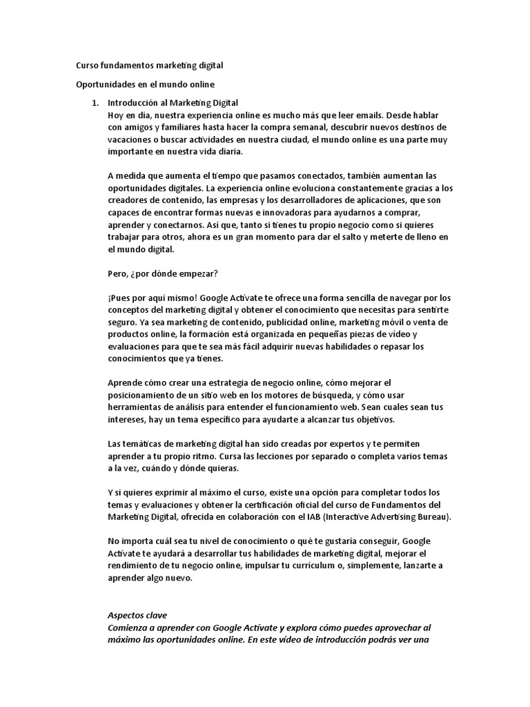 Curso de Fundamentos en Marketing Digital | PDF | Red mundial ...