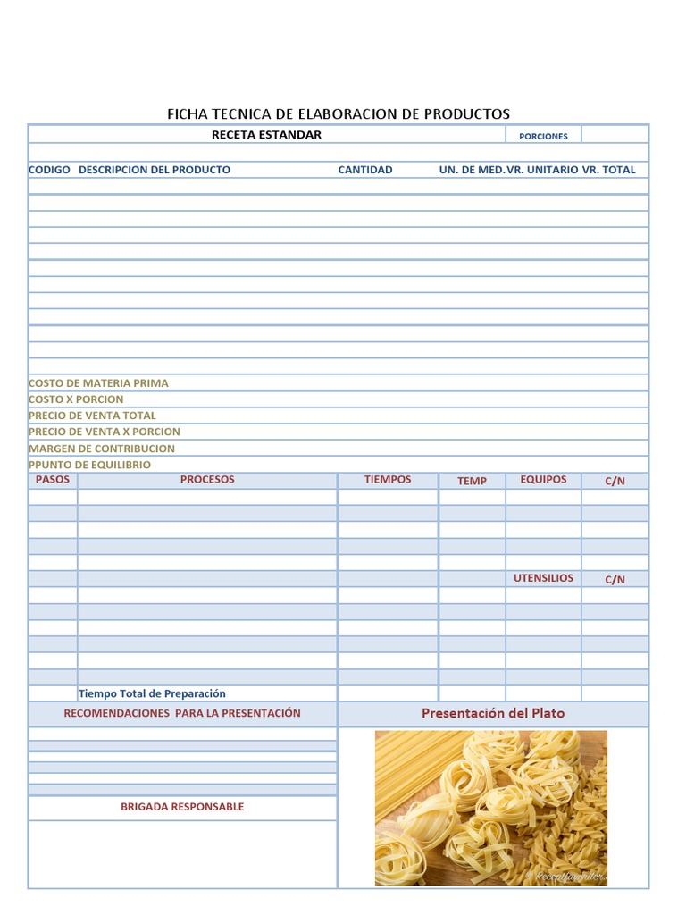 FICHA TECNICA Pasta PDF