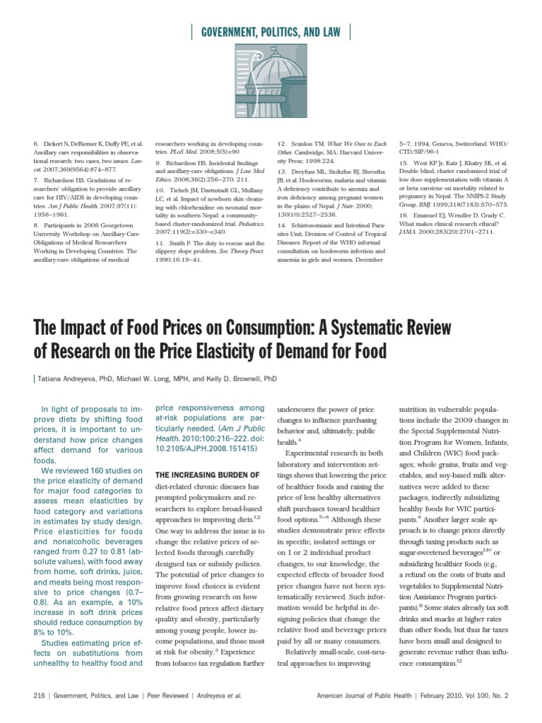 The Impact of Food Prices On Consumption A Systeatic Review of Research ...