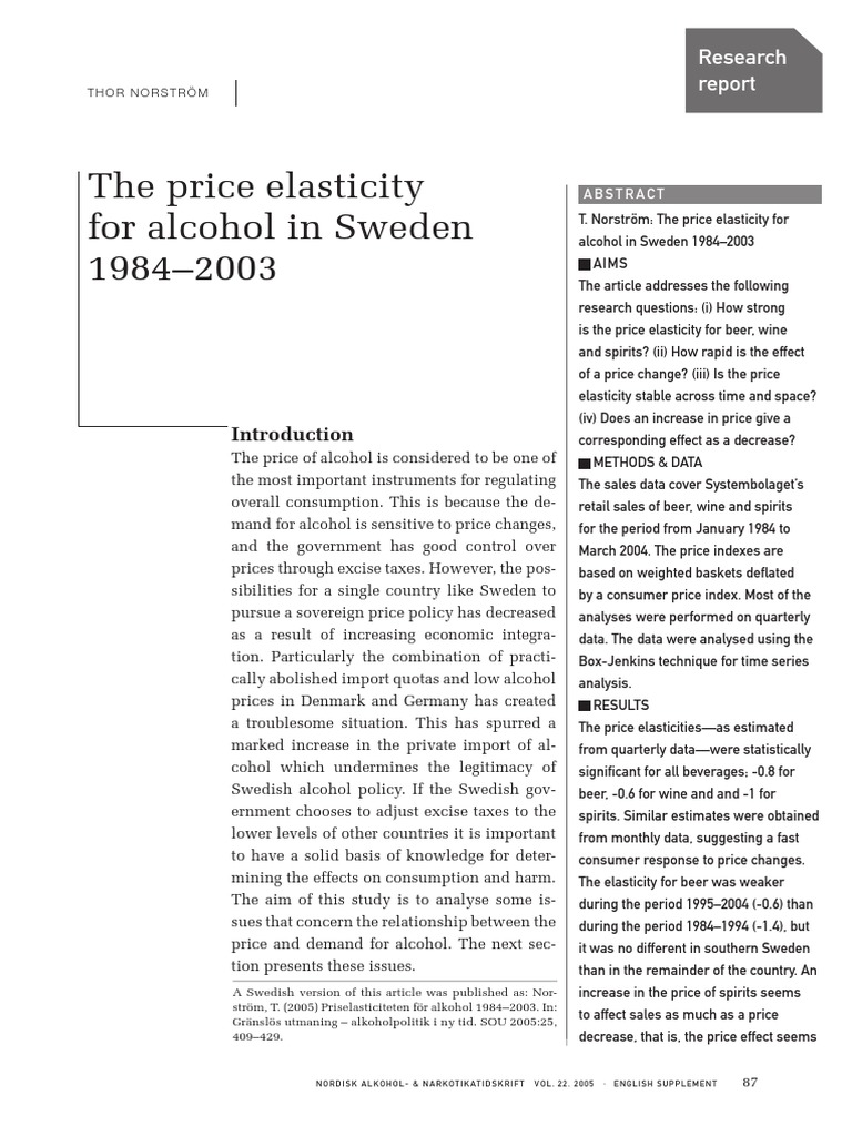 The Price Elasticity For Alcohol in Sweden PDF Alcoholic Drinks Demand