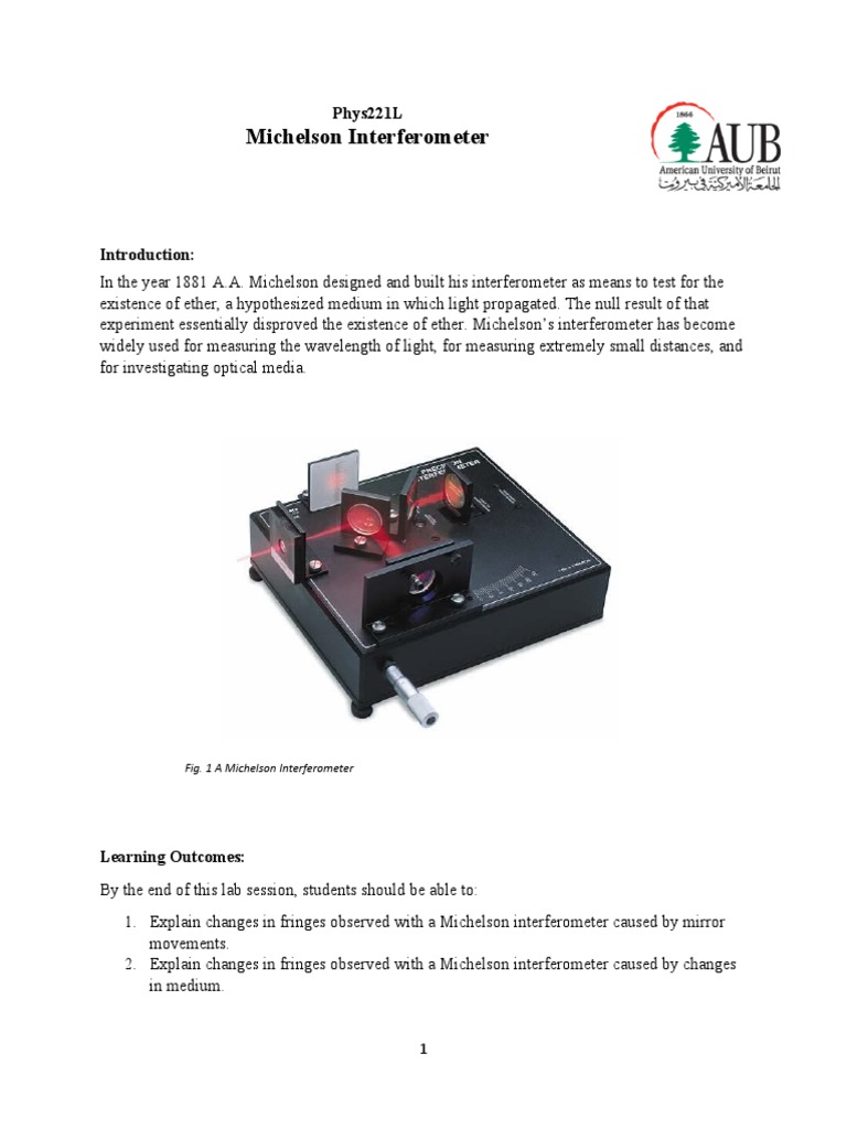 Michelson Interferometer Lab Guide | PDF | Interferometry | Refractive ...