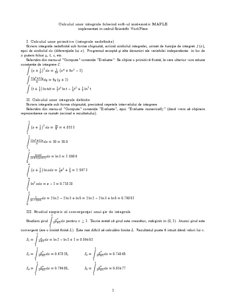 INTEGRALE Cu MAPLE PDF | PDF