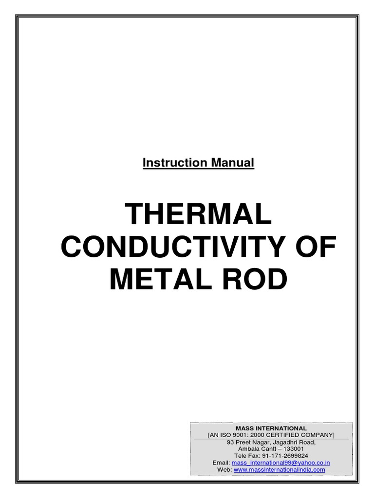 Thermal Conductivity of Metal Rod: Instruction Manual | PDF | Thermal ...