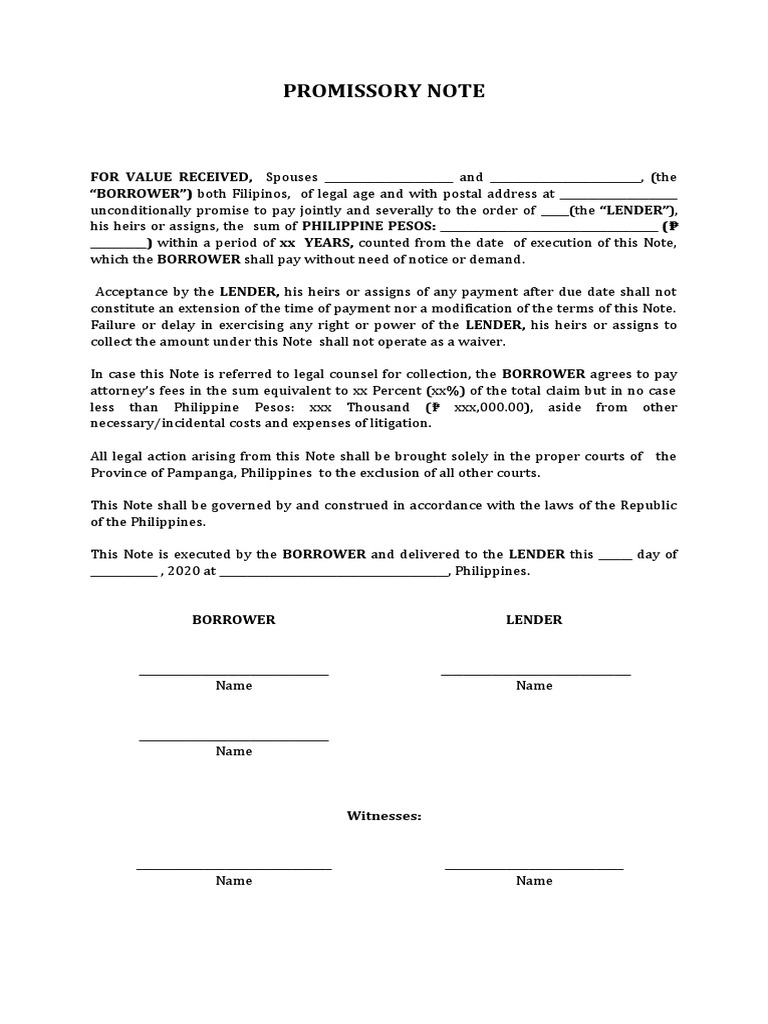 Promissory Note Template Philippines | PDF | Promissory Note | Lawyer