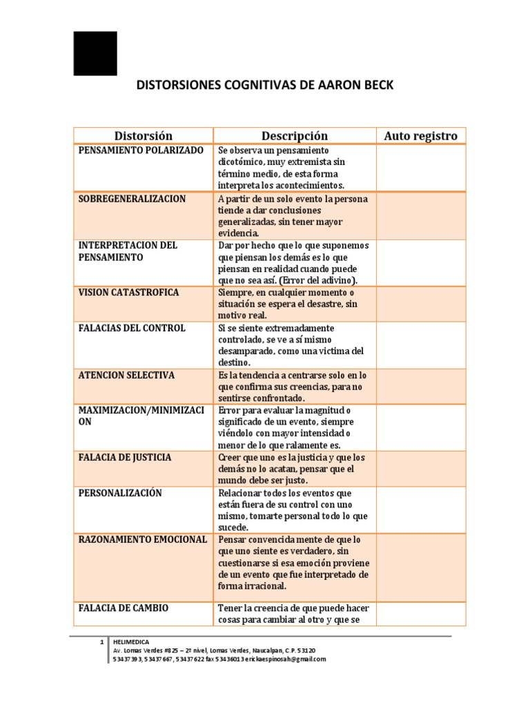 Distorsiones Cognitivas de Aaron Beck | PDF | Metafísica
