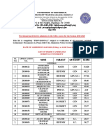 Provisional Merit List For Admission To The B.Ed. Course For The Session 2018-2020