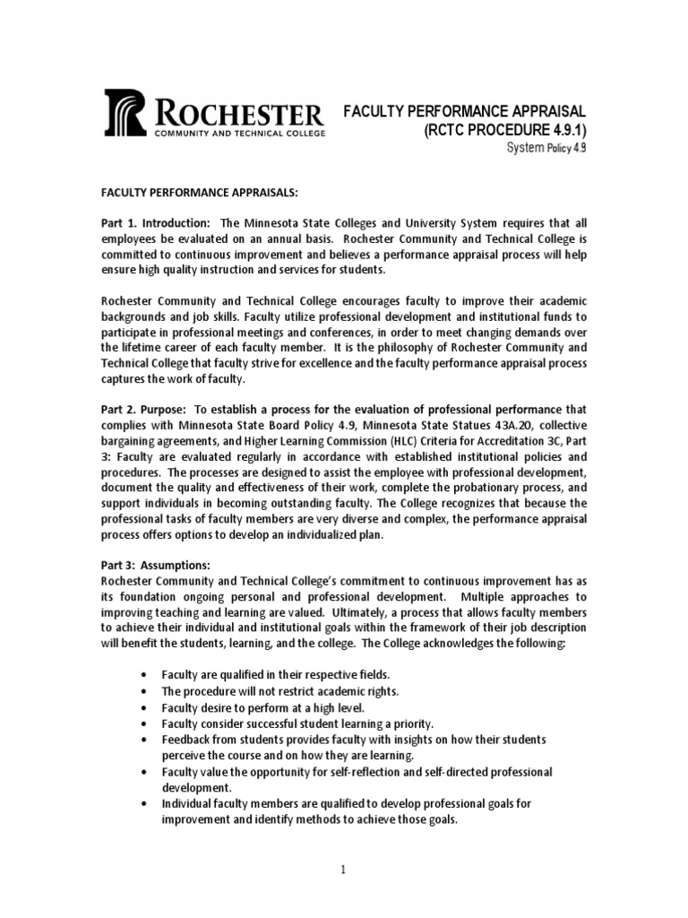Faculty Performance Appraisal (RCTC Procedure 4.9.1) : System | PDF ...