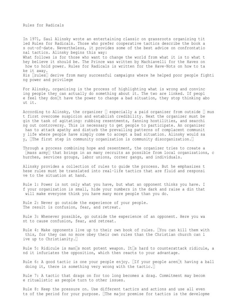 Alinsky's Rules for Radicals Explained | PDF