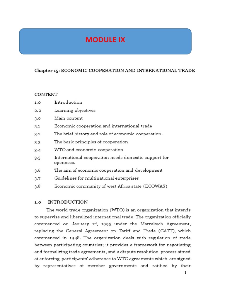 Economic Cooperation & Trade Overview | PDF | World Trade Organization ...