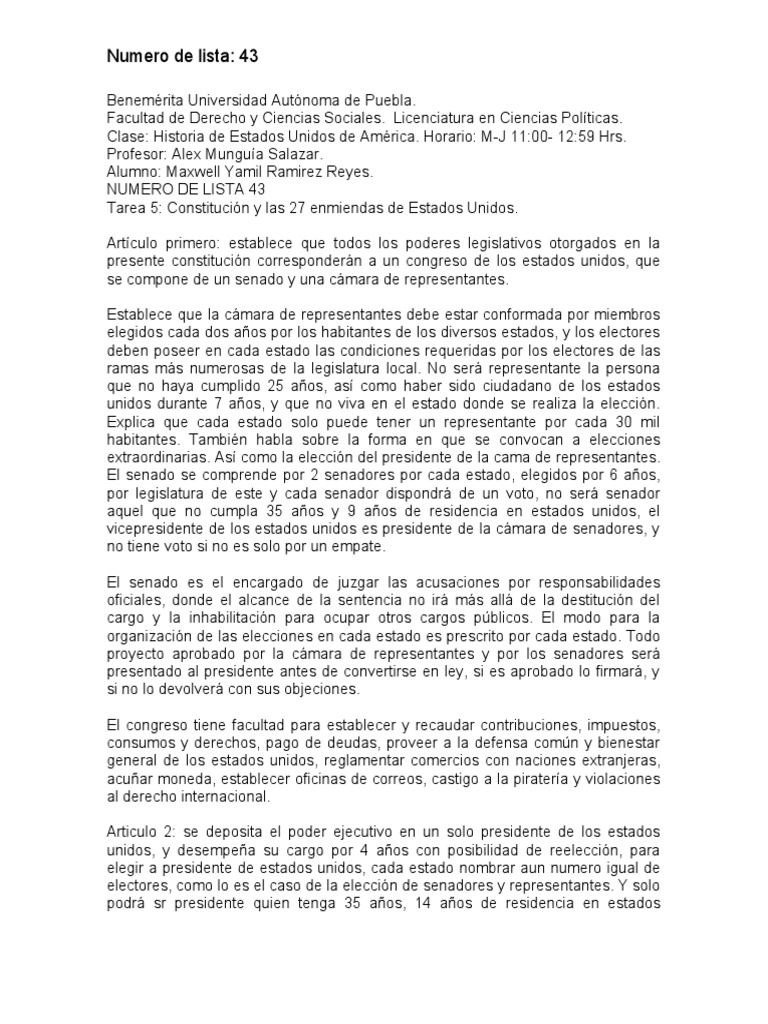 Constitución y Enmiendas de EE. UU. | PDF | Presidentes de los Estados ...