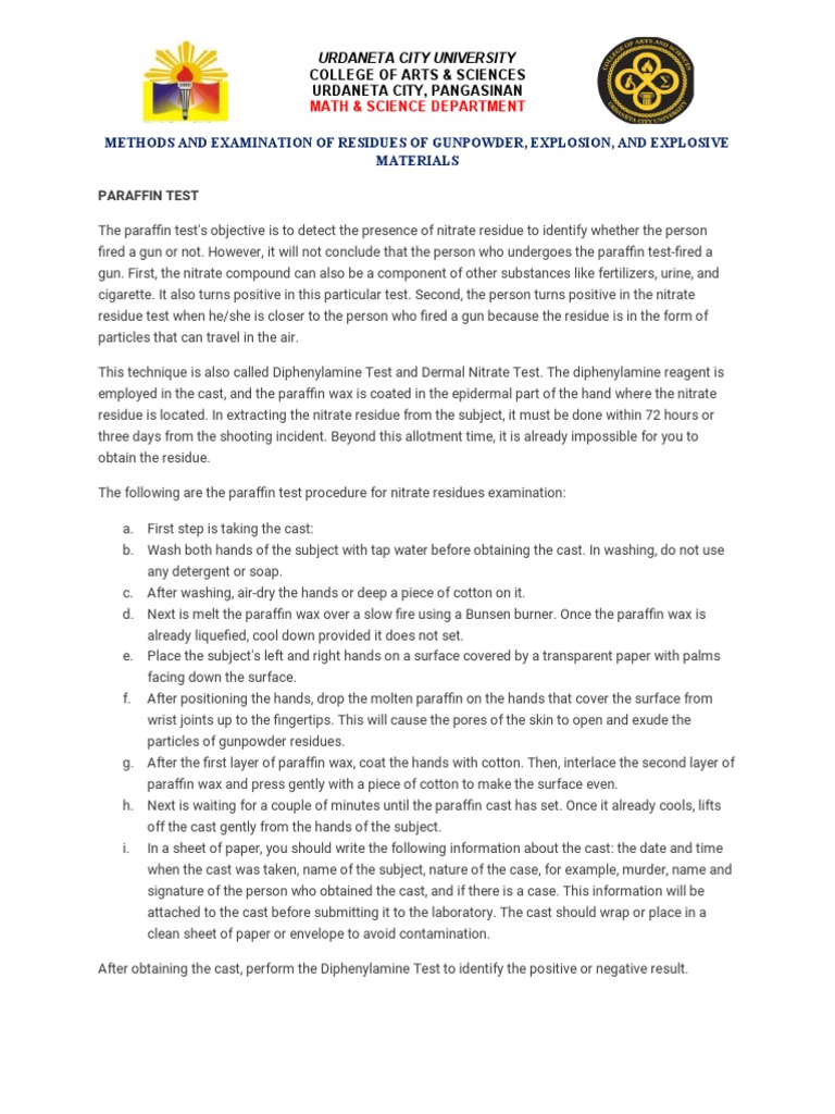 Methods And Examination Of Residues Of Gunpowder Explosion And