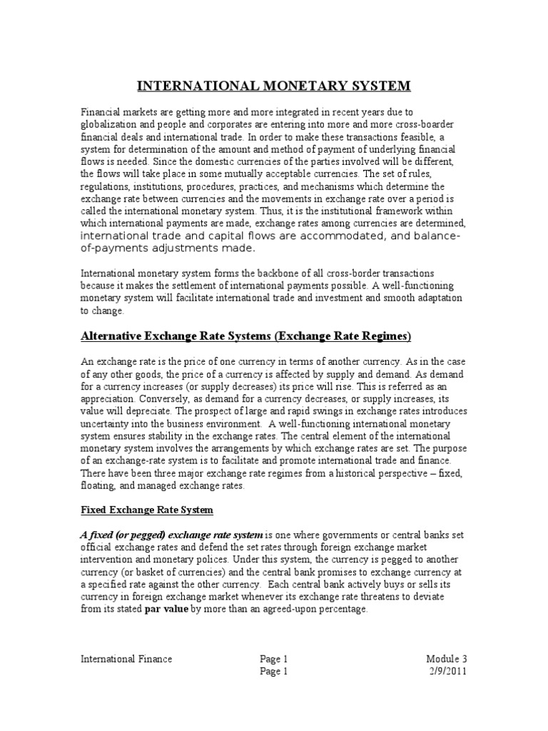 International Monetary System | PDF | Fixed Exchange Rate System ...
