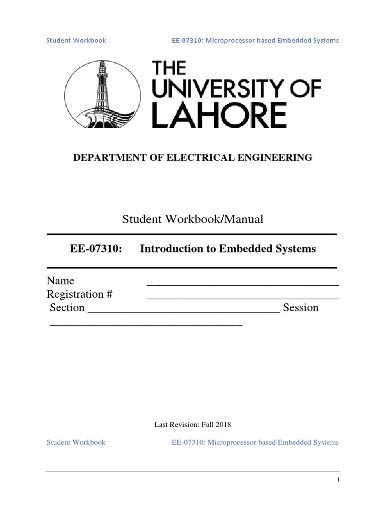 Student Workbook Manual Ee 07310 Introduction To Embedded Systems