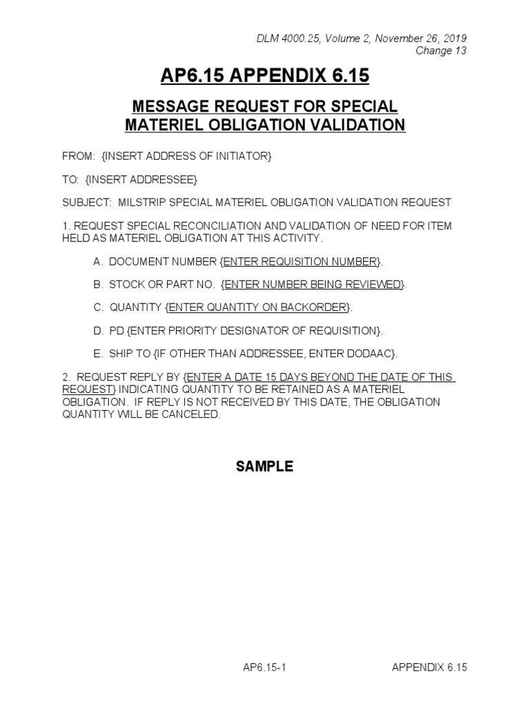 AP6.15 APPENDIX 6.15: Message Request For Special Materiel Obligation ...