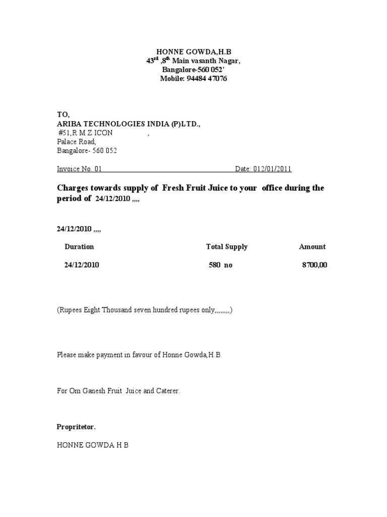 Invoice for Fresh Fruit Juice Supply | PDF
