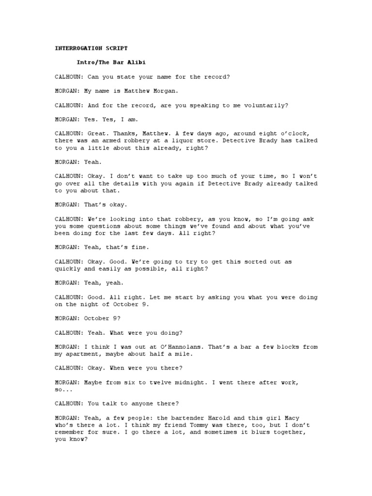 Police Interrogation Script Sample | PDF | Violence