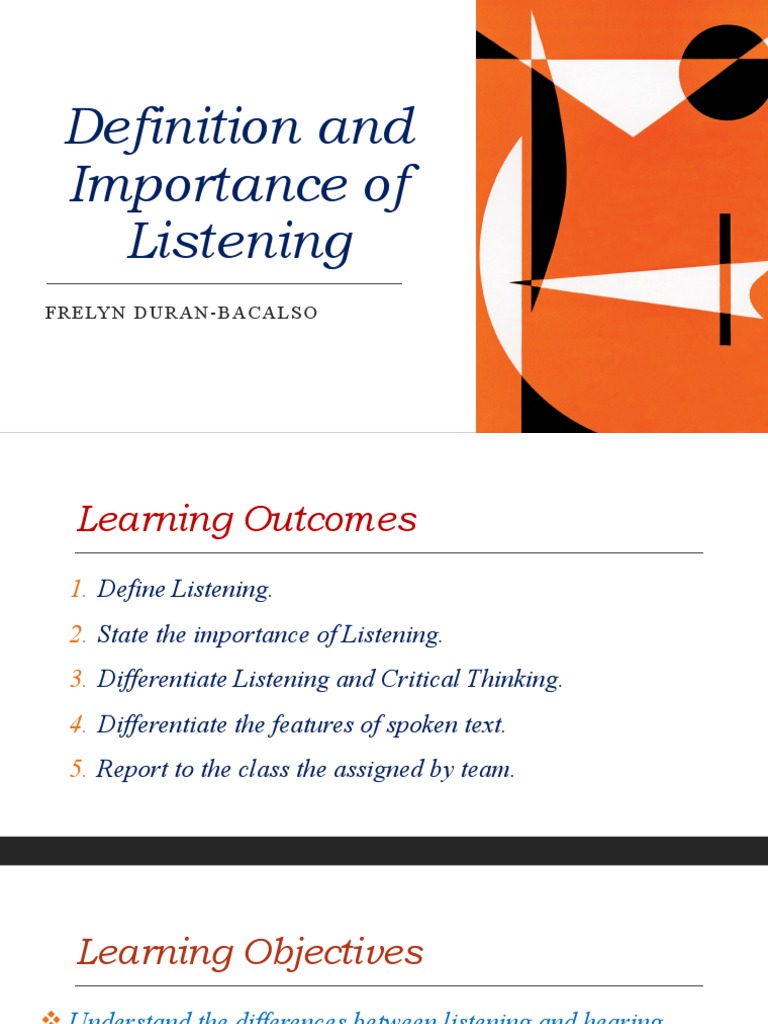 E100 Importance of Listening | PDF | Critical Thinking | Nonverbal ...