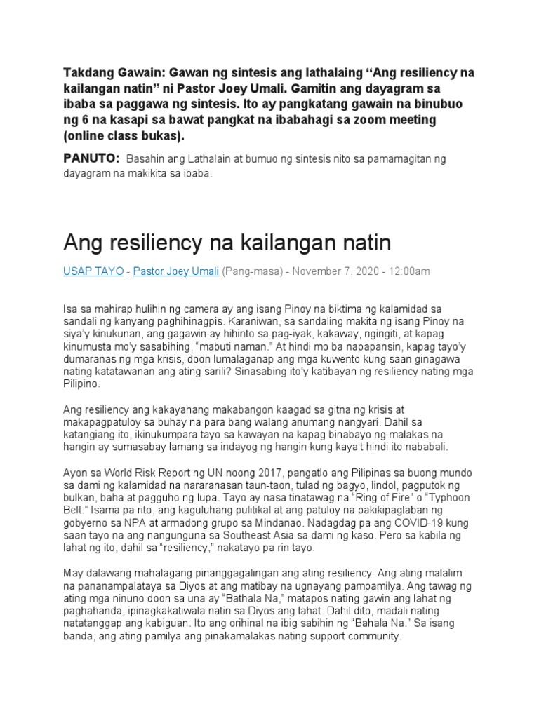 Ang Resiliency Na Kailangan Natin | PDF